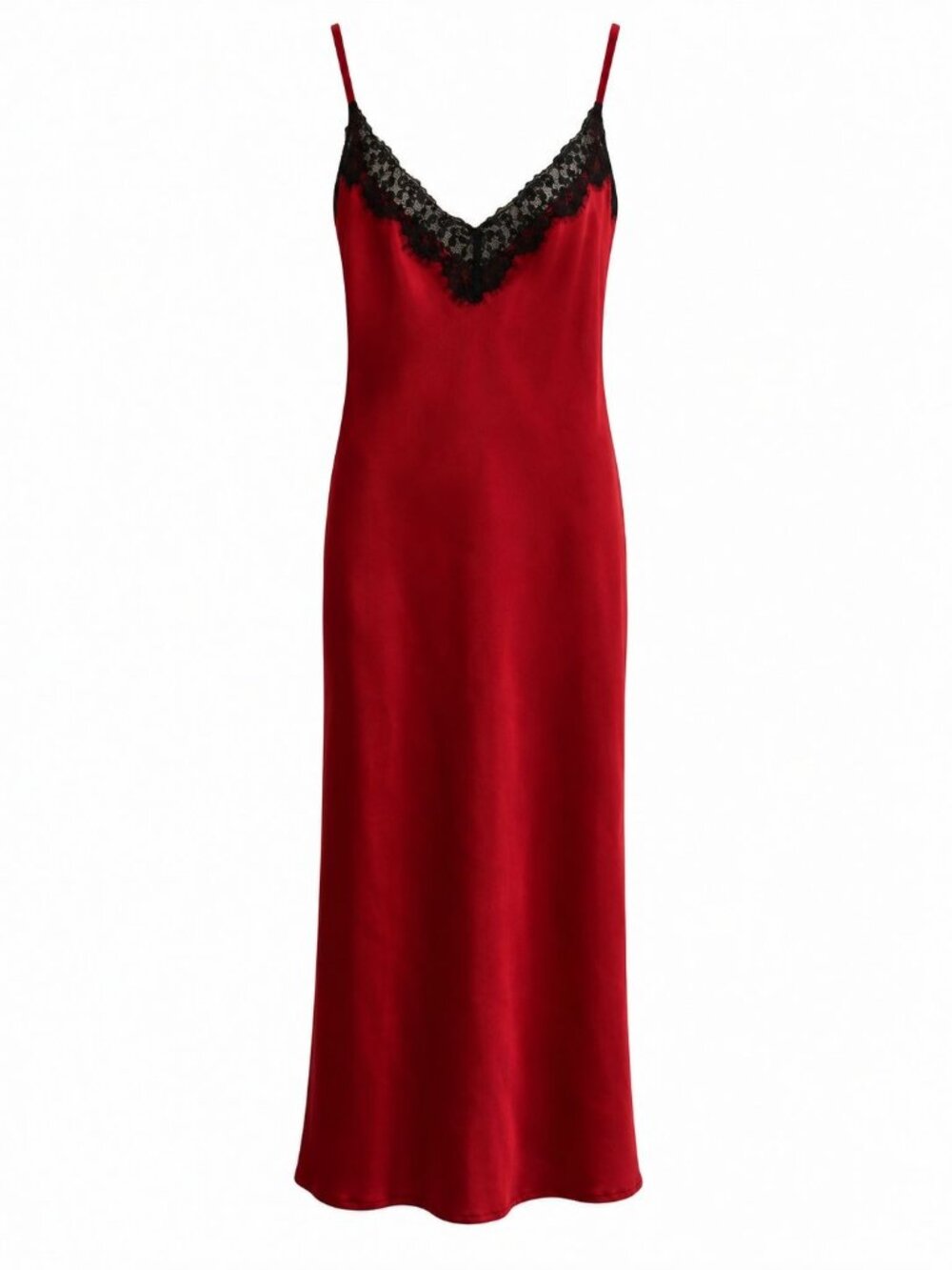 NWT Linea Donatella Satin Chemise Sz M Red Black Lace Trim Slip Nightgown Luxury